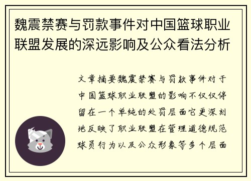 魏震禁赛与罚款事件对中国篮球职业联盟发展的深远影响及公众看法分析